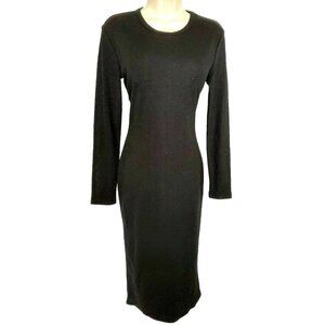 Shein Black Maxi Sheath Rib Knit Dress Long Sleeve Lightweight Womens Medium NEW